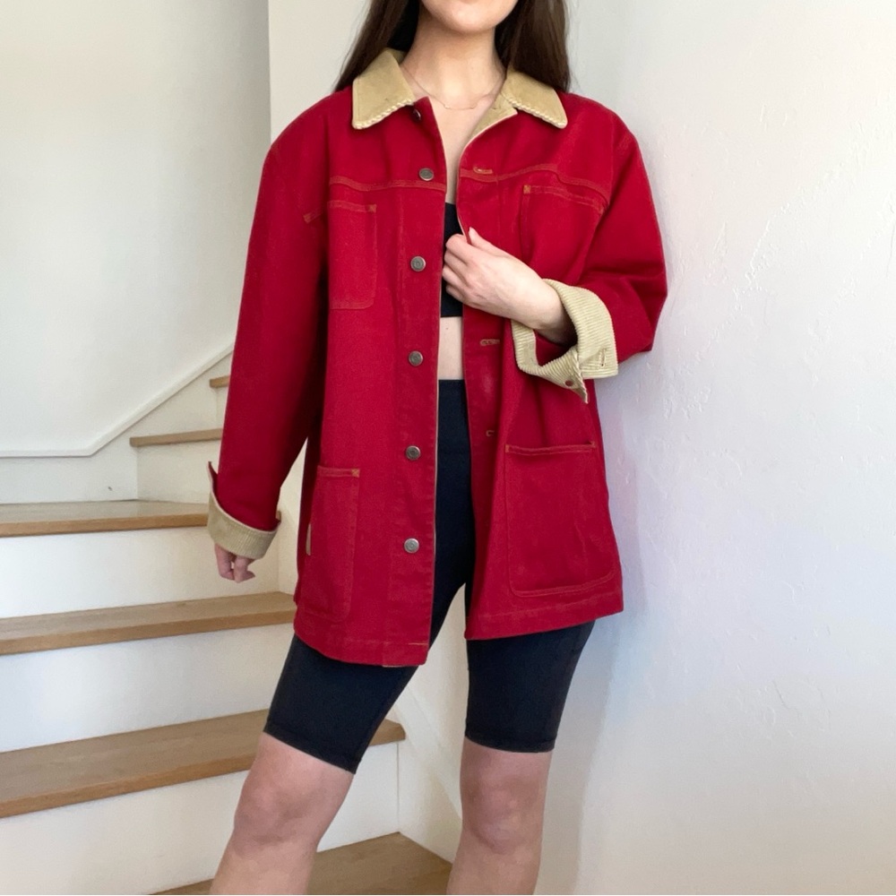 Ralph Lauren Red Tan Corduroy Trim Canvas Barn Chore Field Jacket Coat Size 1X